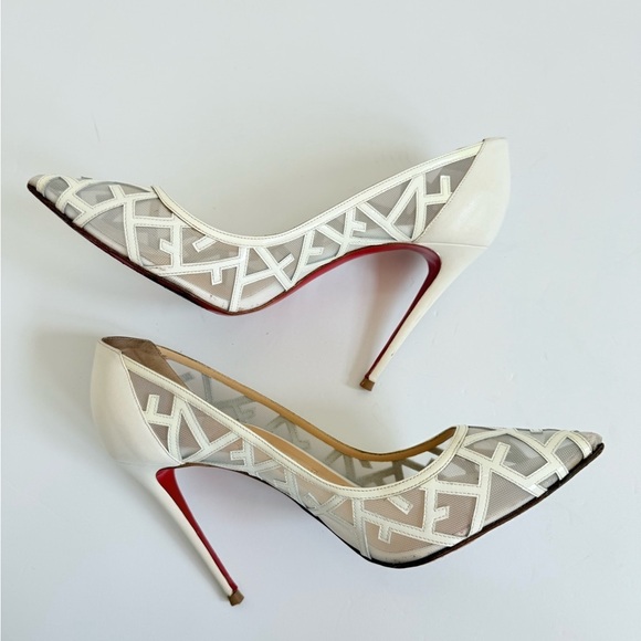 Christian Louboutin White Patent leather Tititata Mesh pointed toe pumps EU 39.5 - Picture 5 of 11